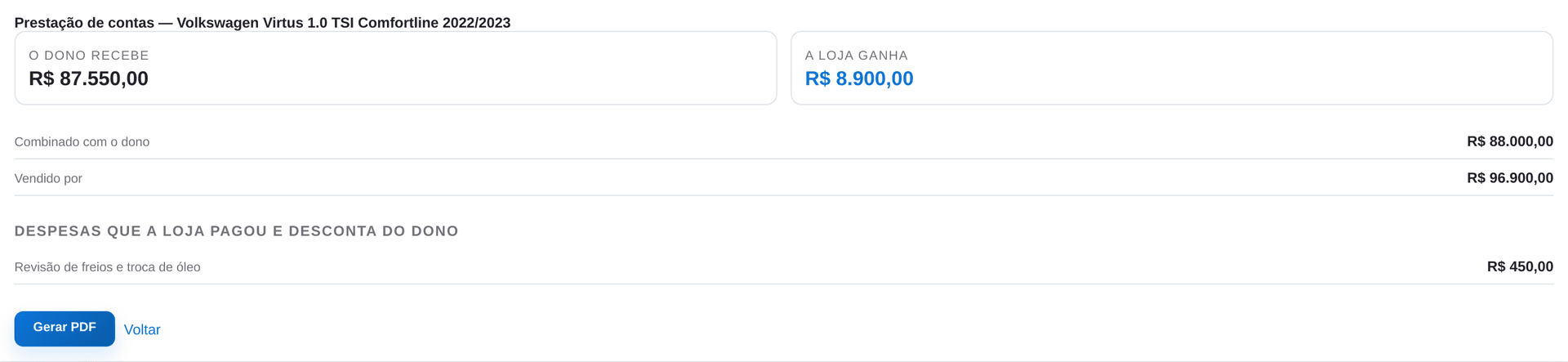 GestorOne Autos — Consignação